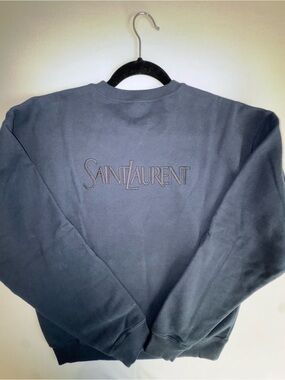 Saint Laurent Paris Navy Crewneck Sweatshirt Large Embroidered Logo High End YSL